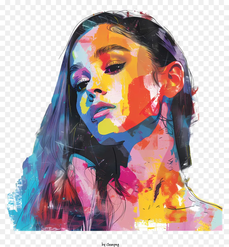 Ariana Grande，Pintura Colorida PNG