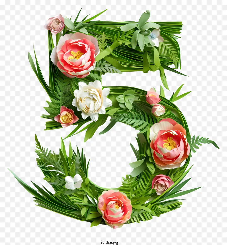 Número Floral Cinco，Arranjo Floral PNG