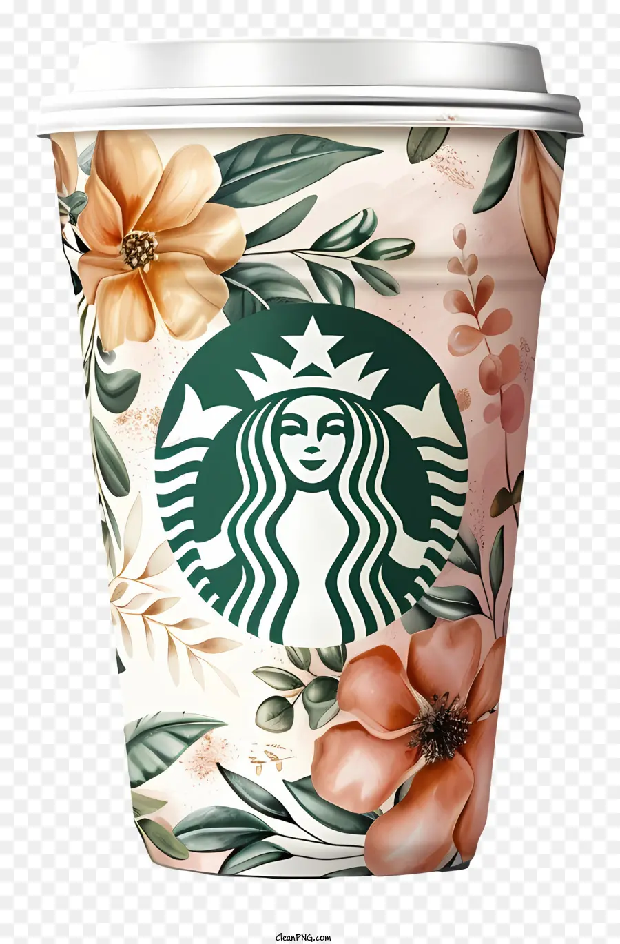 Copo De Café Da Starbucks，Copa Floral Rosa PNG