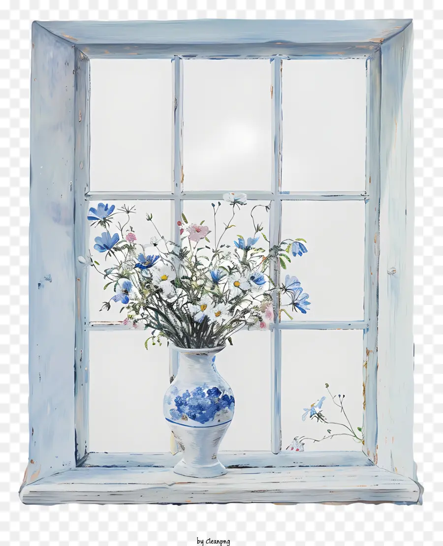 Flores Da Janela Da Primavera，Azul E Branco Flores PNG