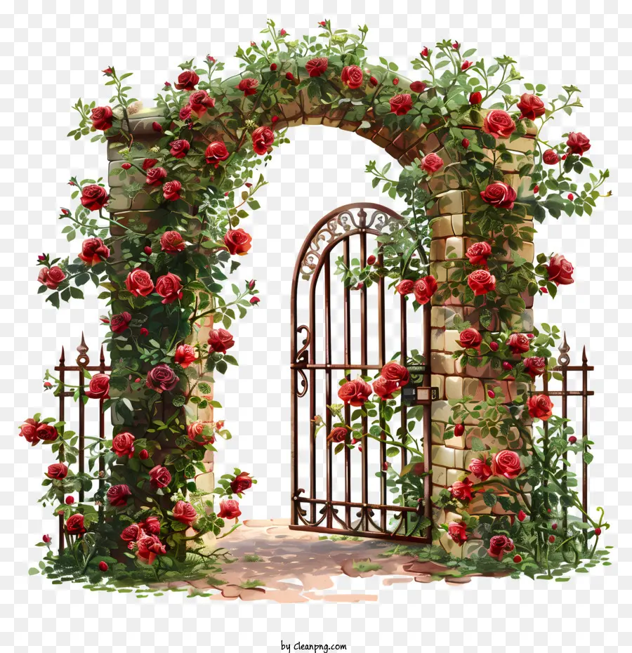 Flores Do Portão Do Jardim Da Primavera，Rosas Vermelhas PNG