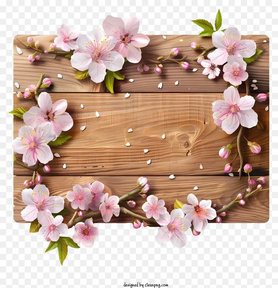 Placa De Sinal De Flores Da Primavera，Moldura De Madeira PNG