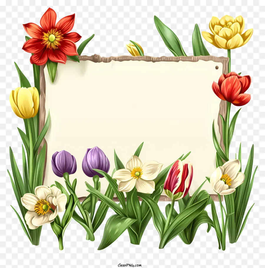 Placa De Sinal De Flores Da Primavera，White Board PNG