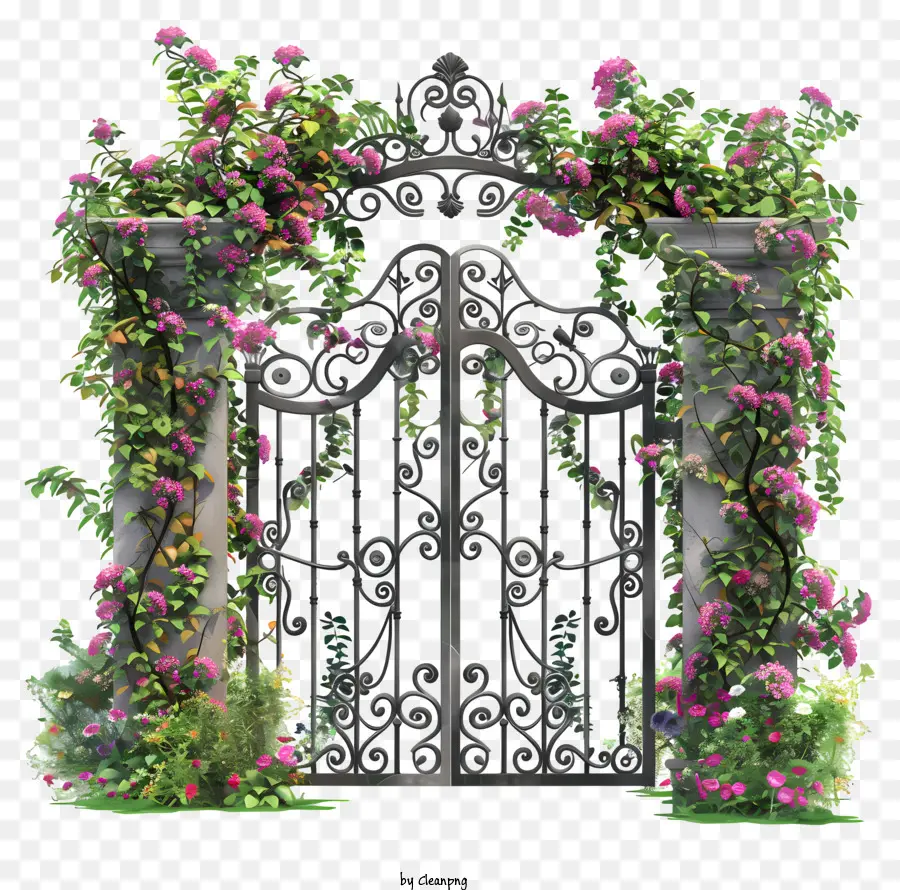 Flores Do Portão Do Jardim Da Primavera，Portão De Ferro Forjado PNG