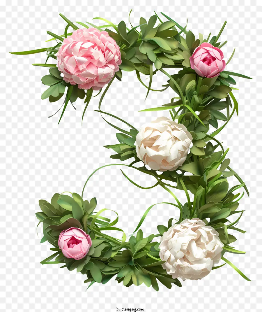 Floral Número Três，Rose Letter Art PNG
