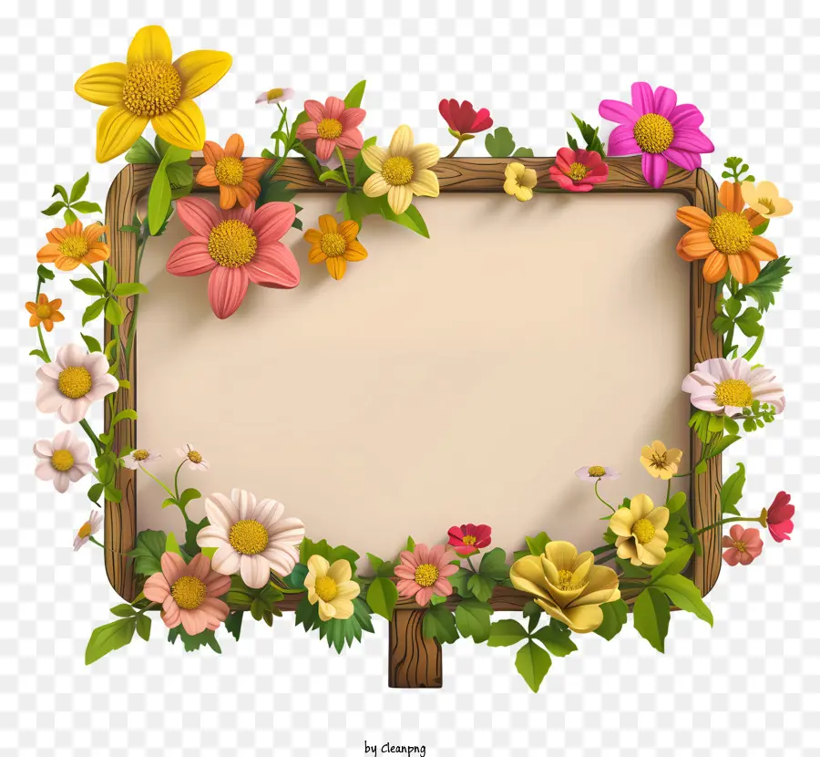 Placa De Sinal De Flores Da Primavera，Moldura De Madeira PNG