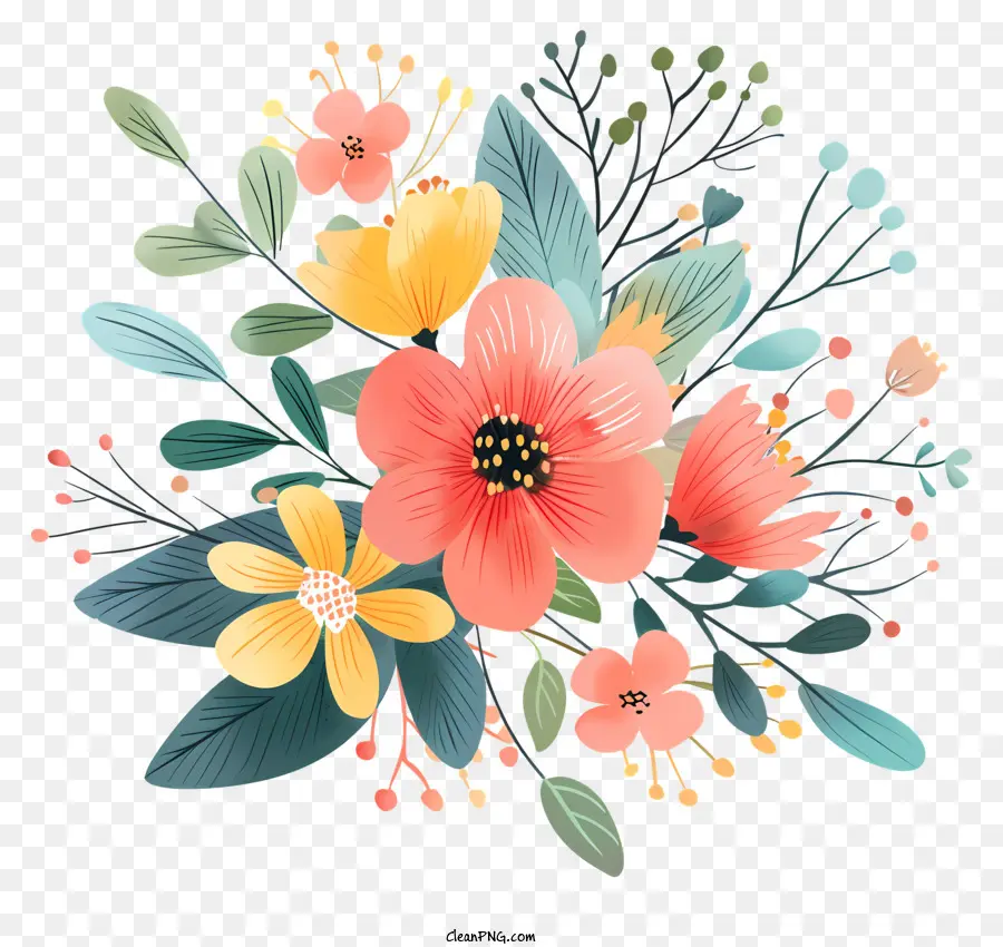 Olá Primavera，Buquê Floral Vintage PNG