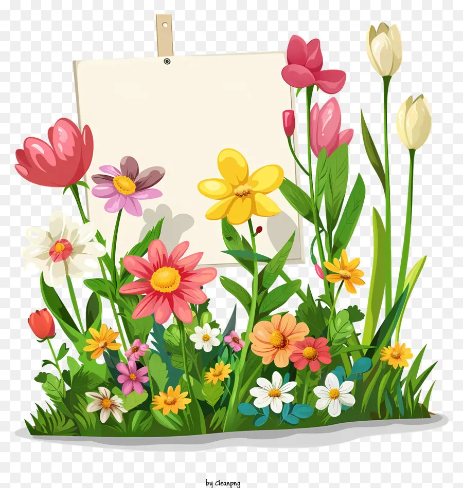 Placa De Sinal De Flores Da Primavera，Prado Verde PNG