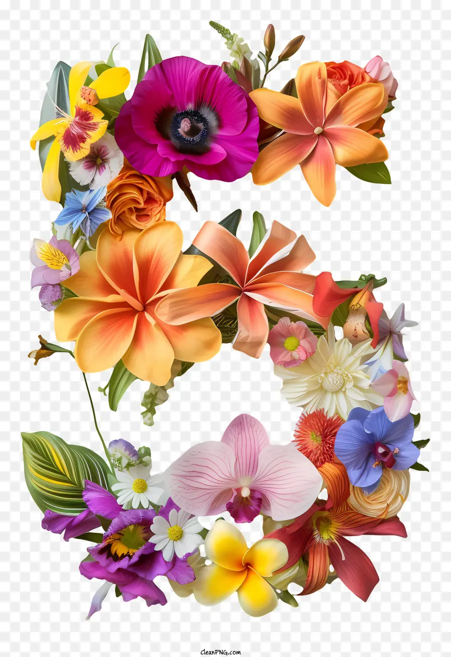 Número Floral Cinco，Carta De Flor PNG
