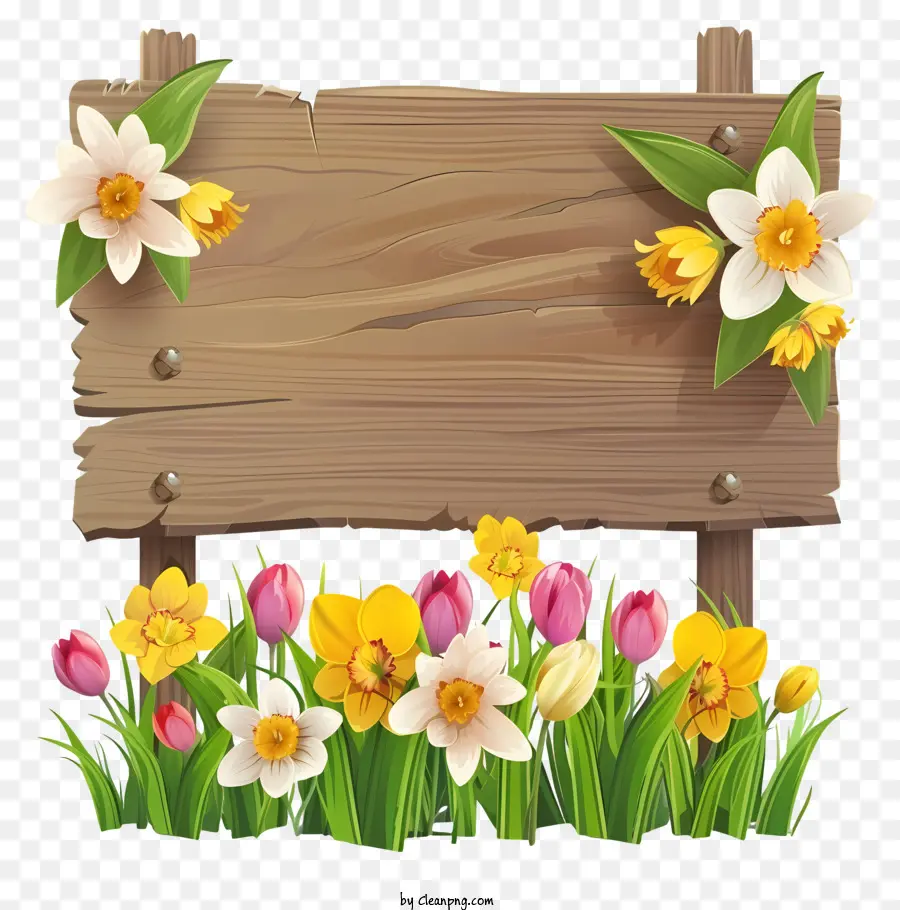 Placa De Sinal De Flores Da Primavera，Wooden Sign PNG