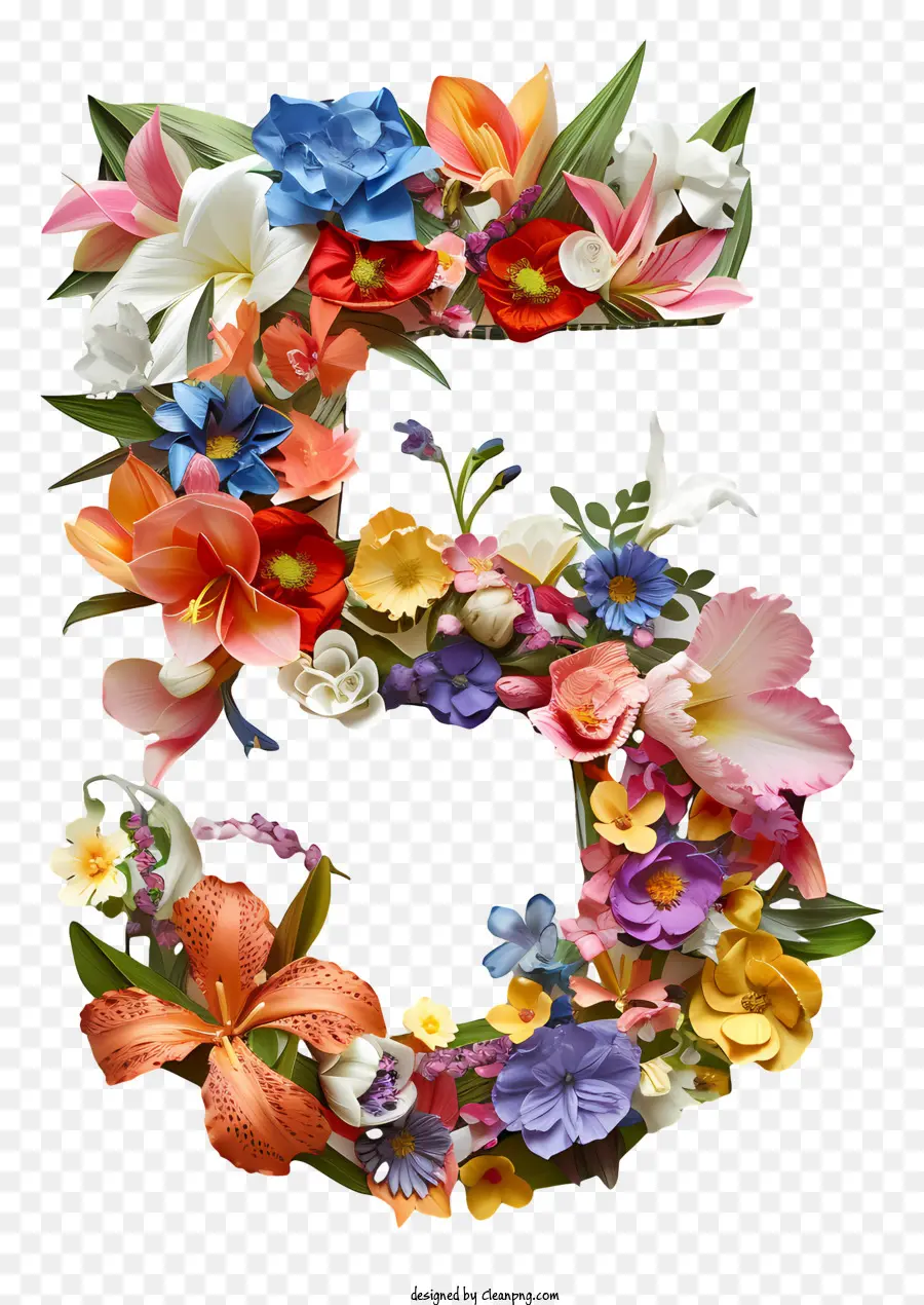Número Floral Cinco，Flor Arte PNG