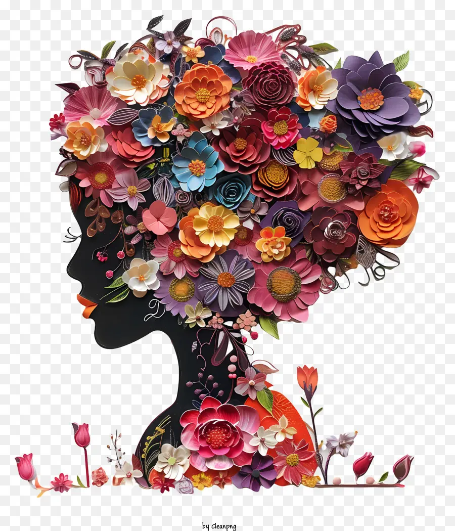 Arte De Flores Do Dia Da Mulher，Silhueta Floral PNG