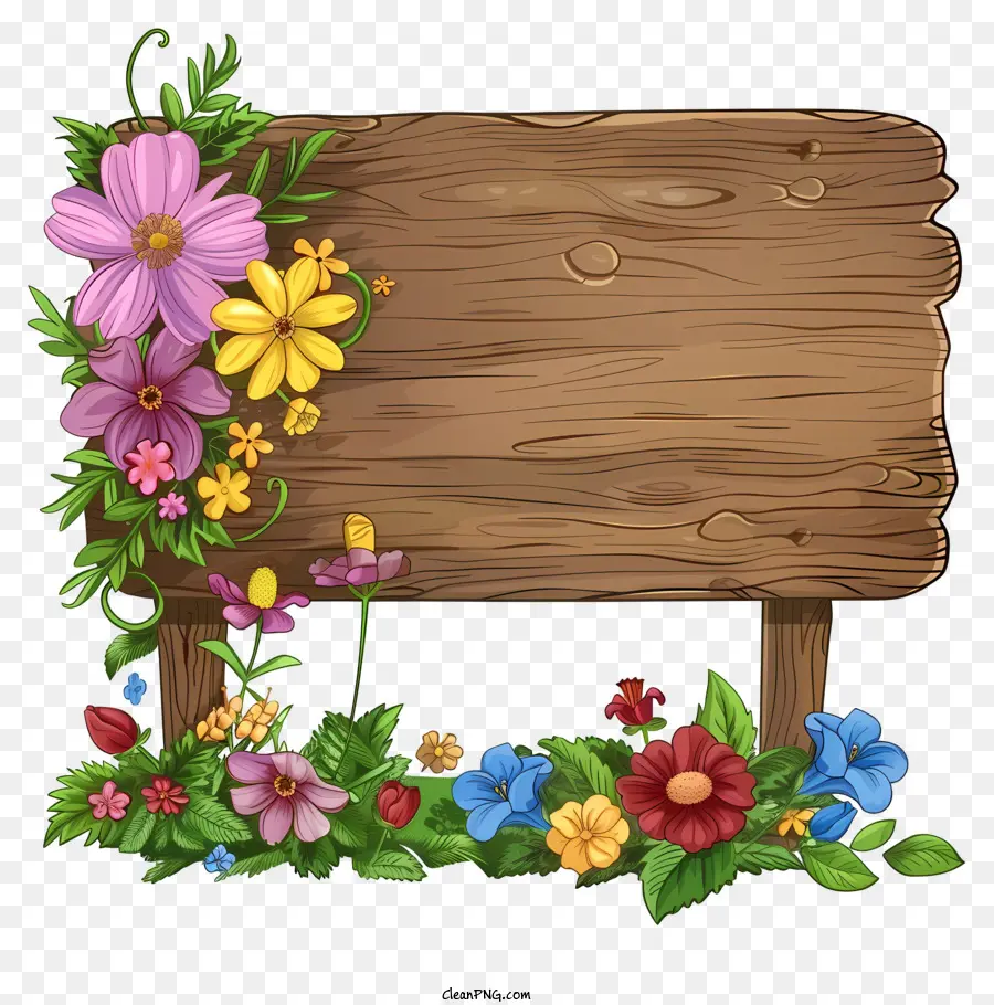 Placa De Sinal De Flores Da Primavera，Wooden Sign PNG