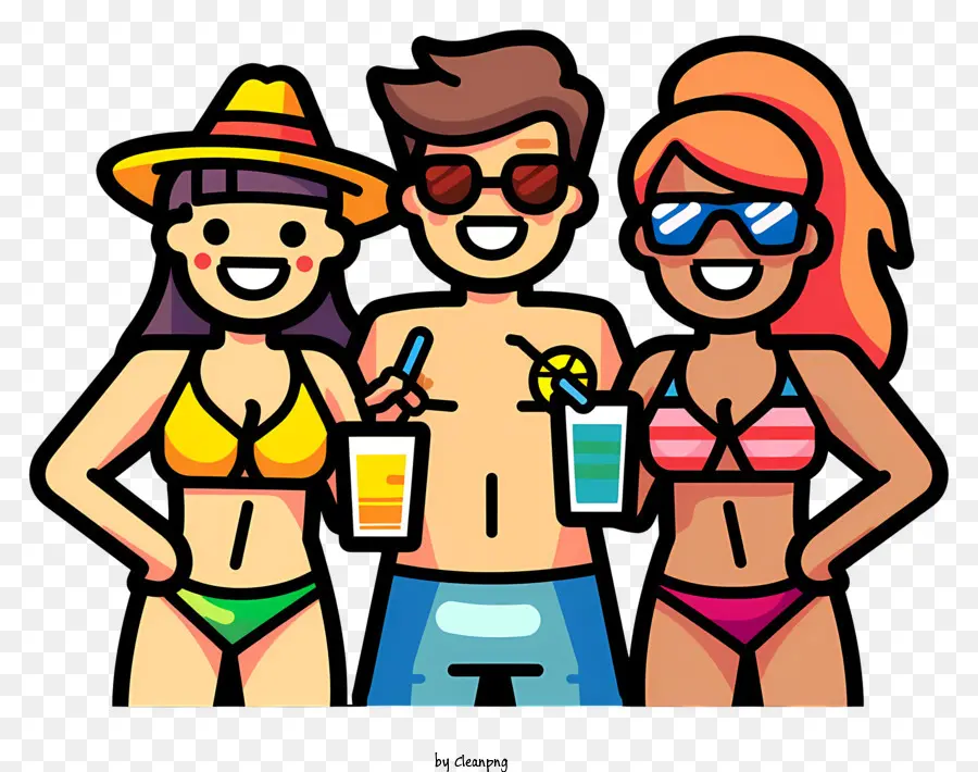 Férias De Primavera，Amigos Da Praia Dos Desenhos Animados PNG