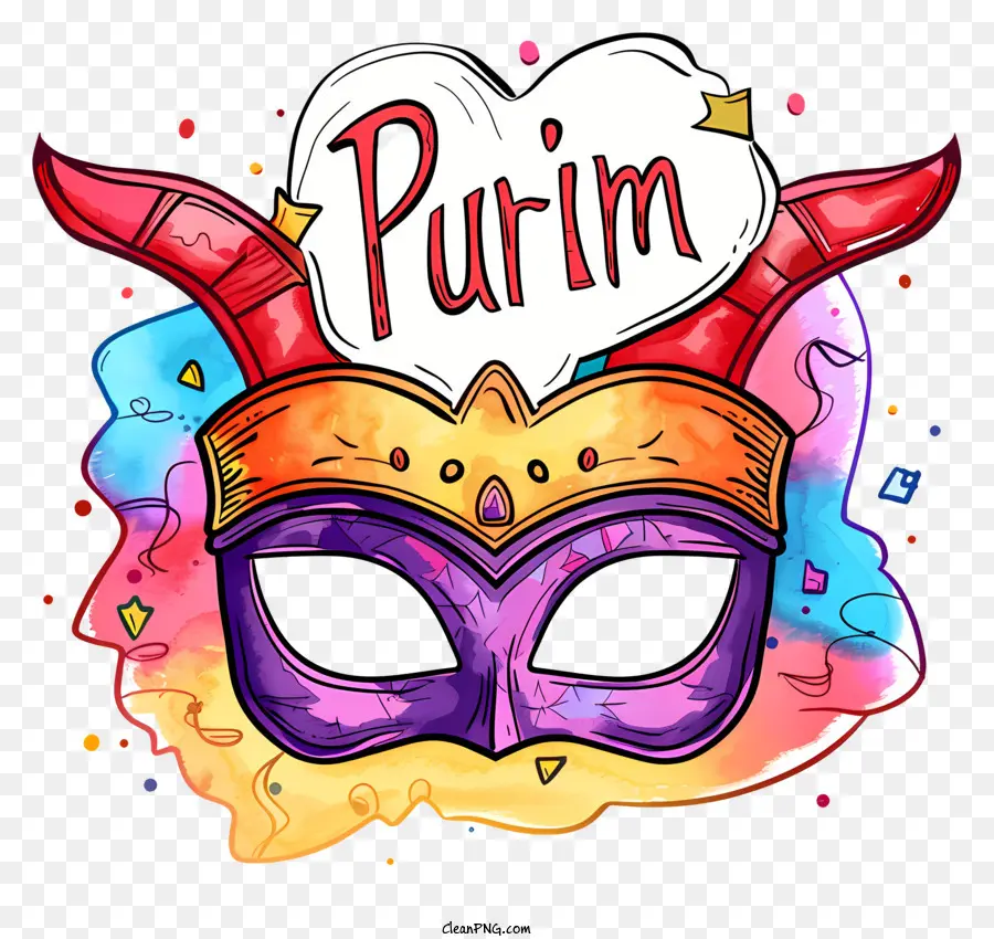 Purim，Máscara Multicolorida PNG