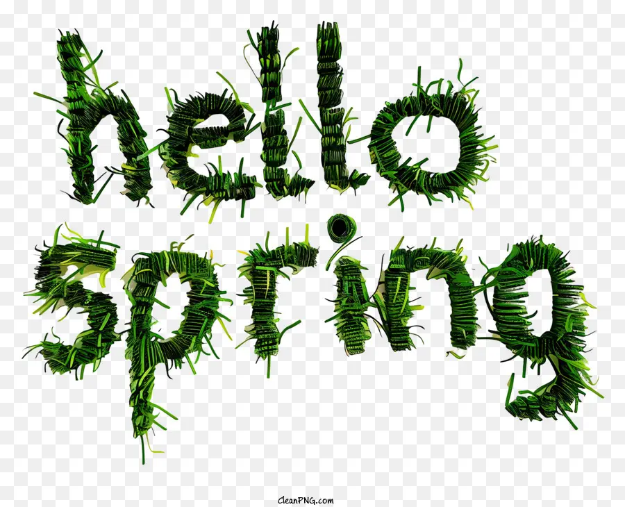 Olá Primavera，Mensagem De Texto Verde PNG