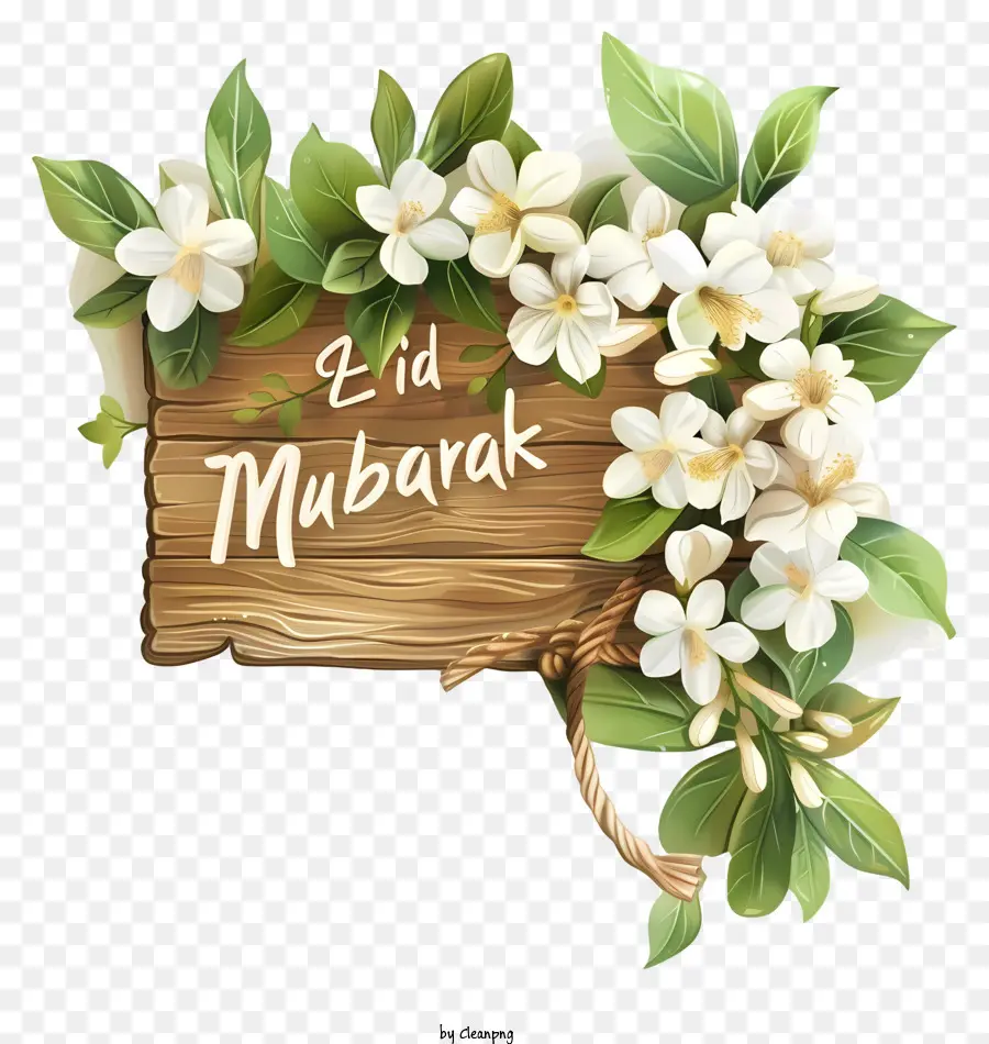 Eid Mubarak，Flores Brancas PNG