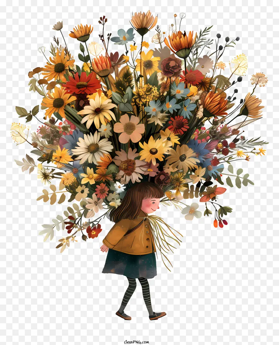 Primavera，Menina Com Flores PNG