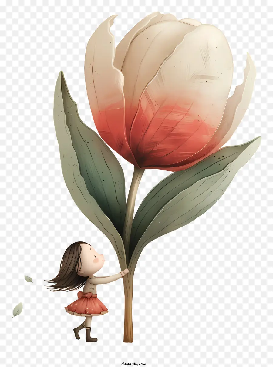 Primavera，Menina Com Flor Gigante PNG