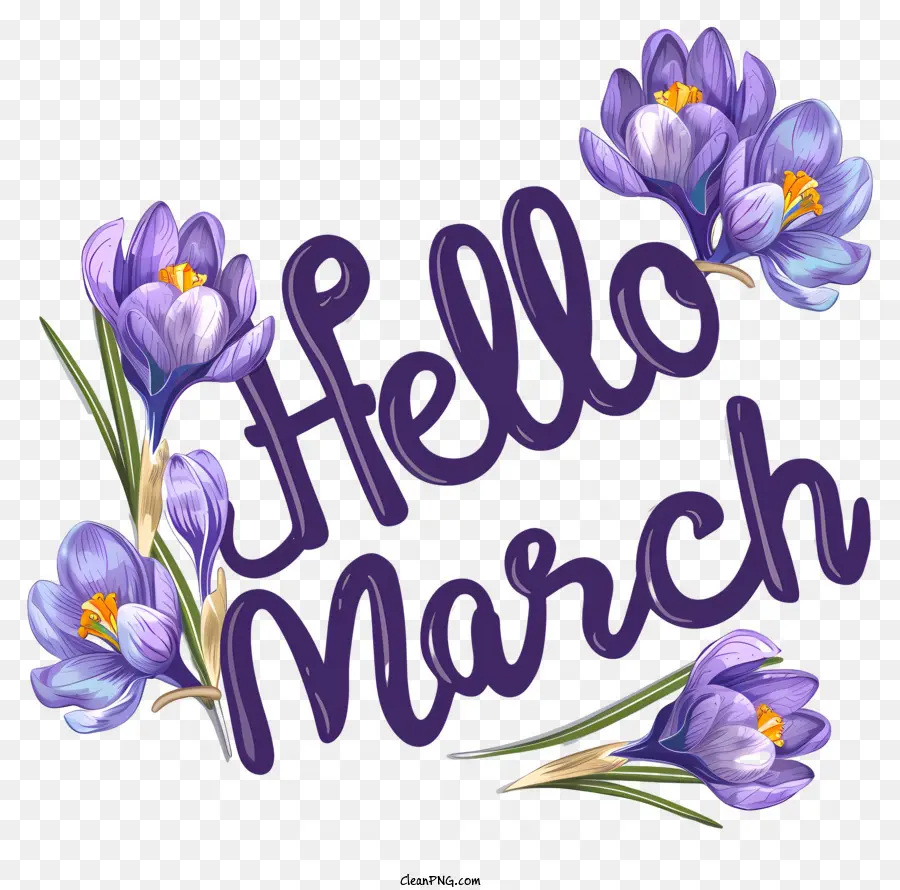 Olá Março，Flores Azuis PNG