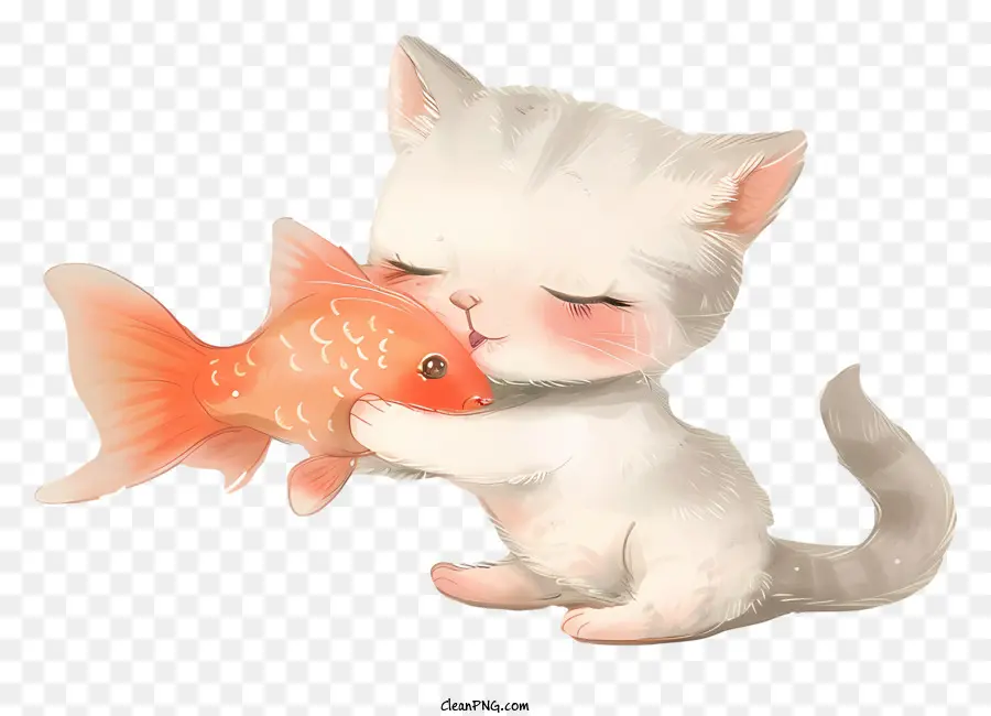 Gato Beijando Peixe，Gatinho Branco PNG