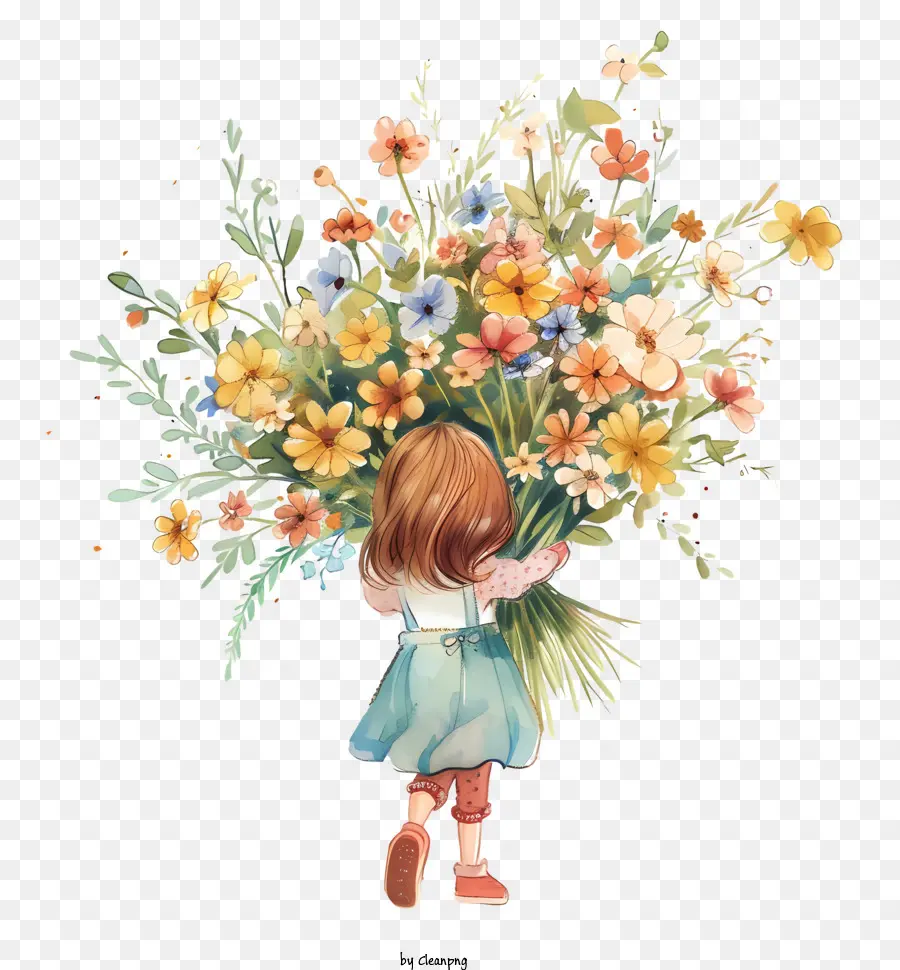 Primavera，Menina Com Flores PNG