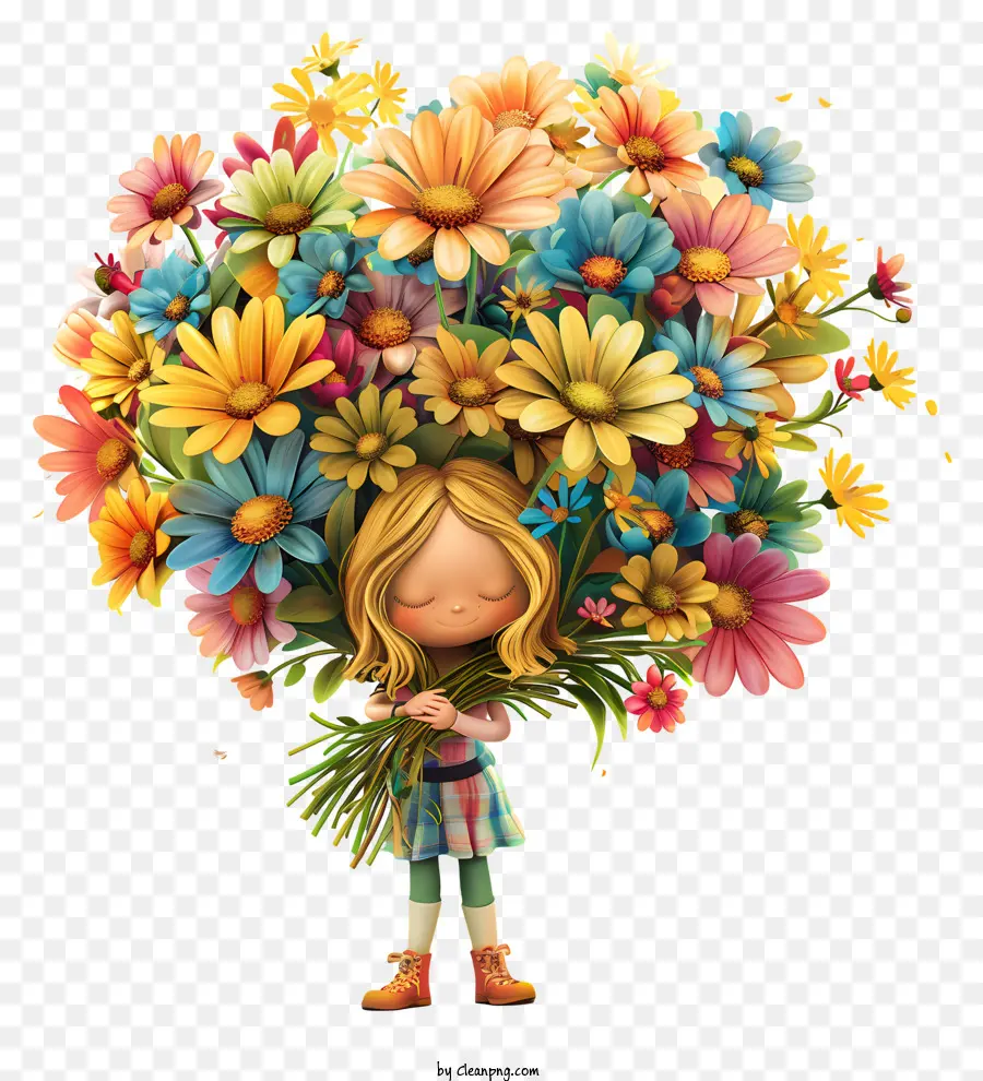 Primavera，Menina Com Flores PNG