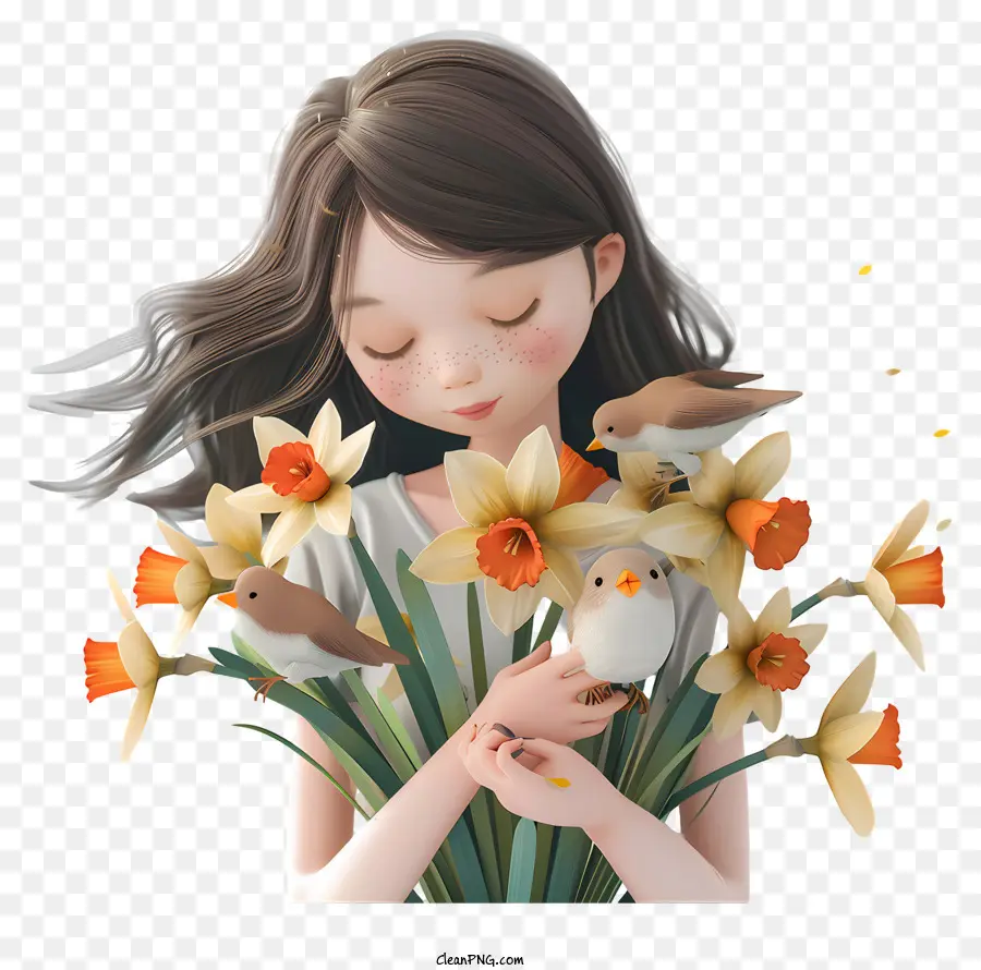 Primavera，Menina Com Flores PNG