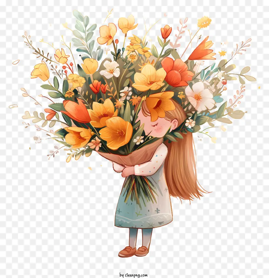 Primavera，Menina Com Flores PNG