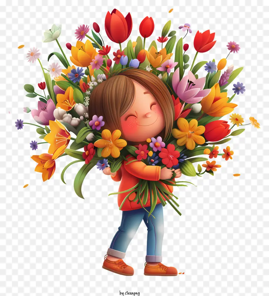 Primavera，Menina Com Flores PNG