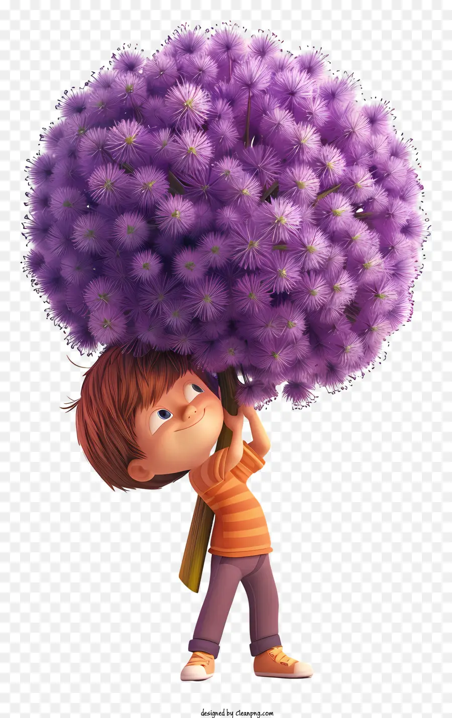 Primavera，Menino Com Flor Roxa PNG