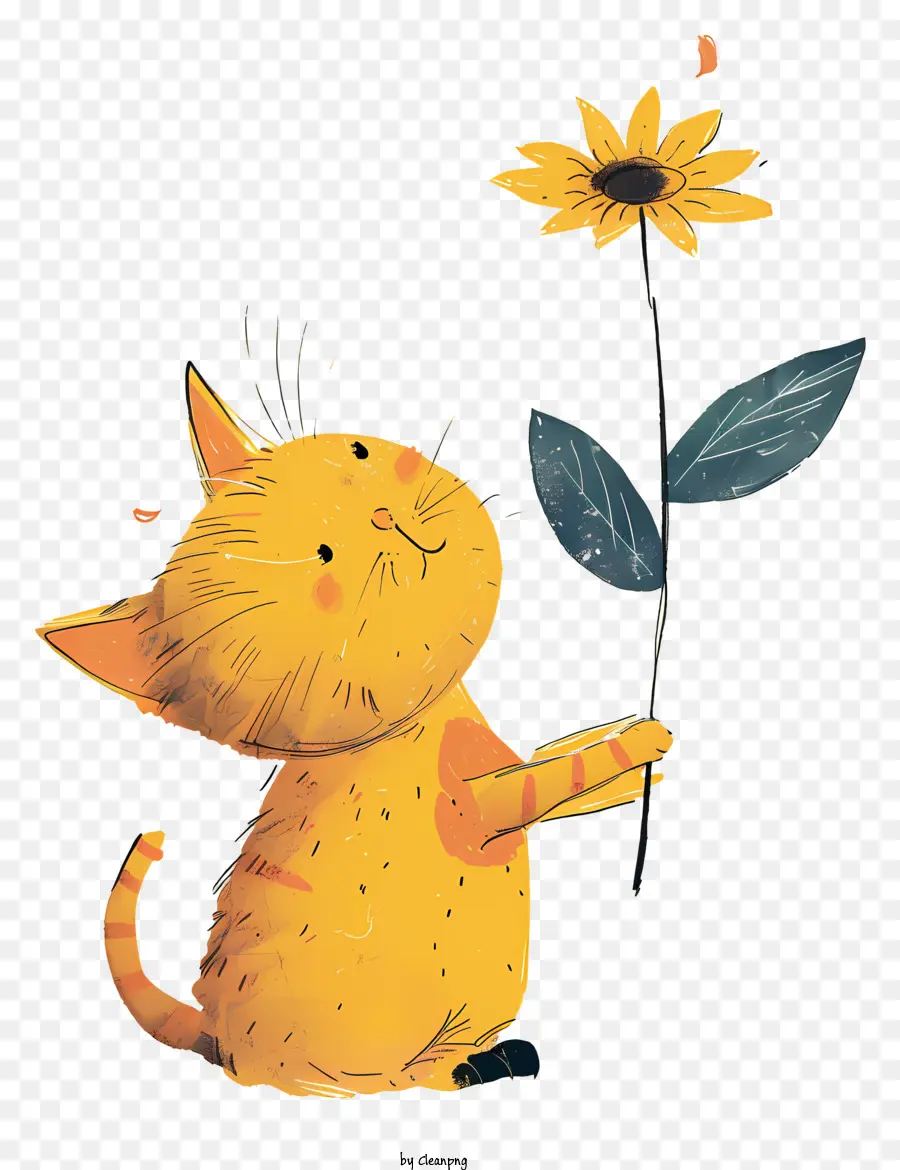 Pequeno Gato Brincando Flores，Gato Amarelo PNG