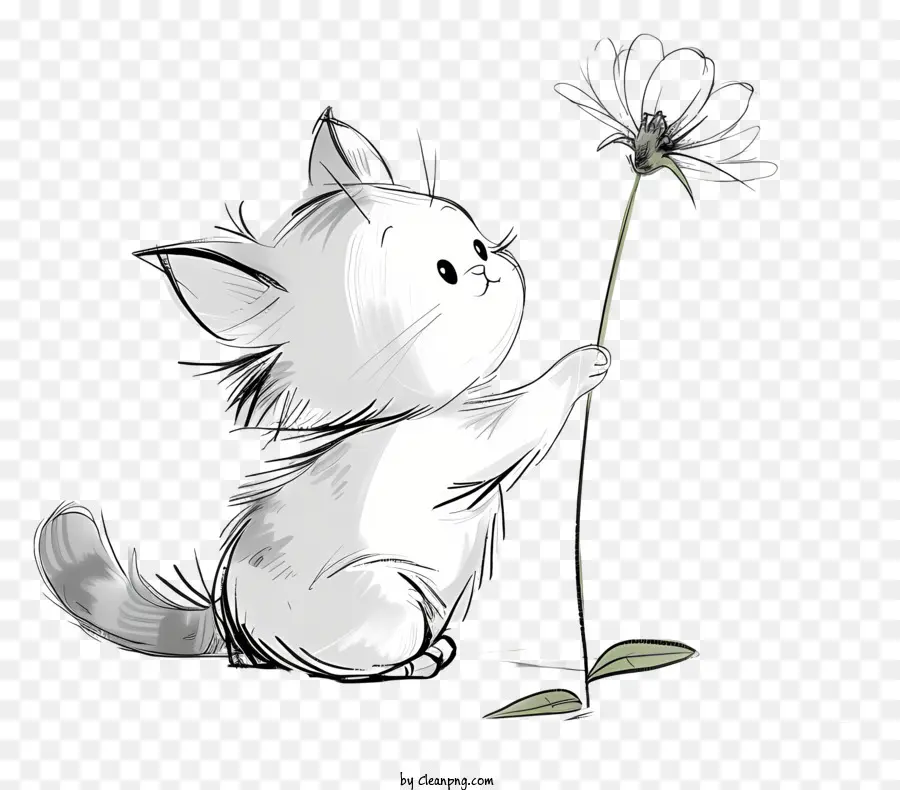 Pequeno Gato Brincando Flores，Gatinho Branco PNG