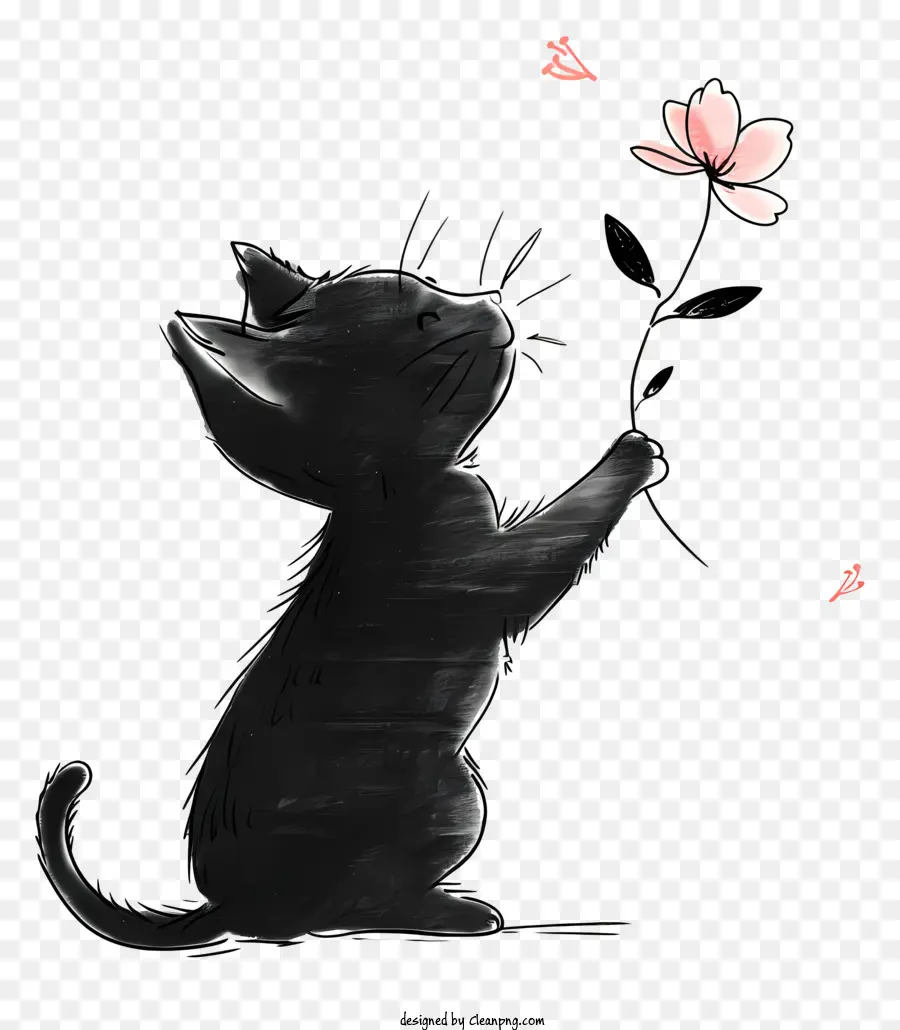 Gatinho Brincando Com Flores，Gatinho Preto PNG