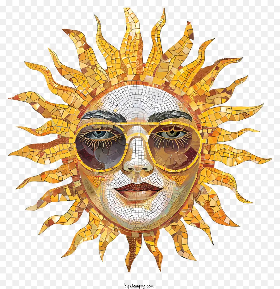 Sol Com óculos De Sol，Arte Em Mosaico PNG