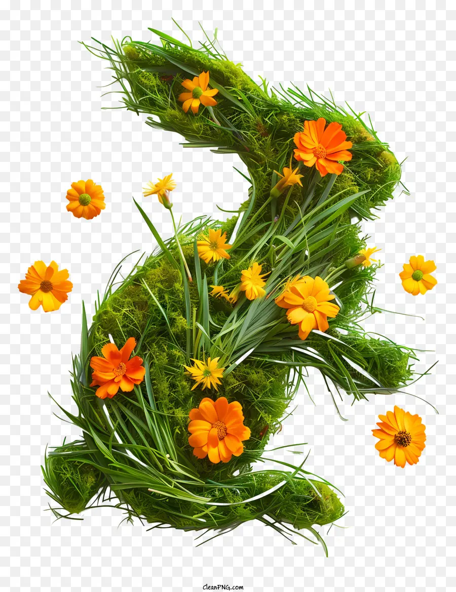 Coelho，Coelho Verde Com Flores Laranja PNG