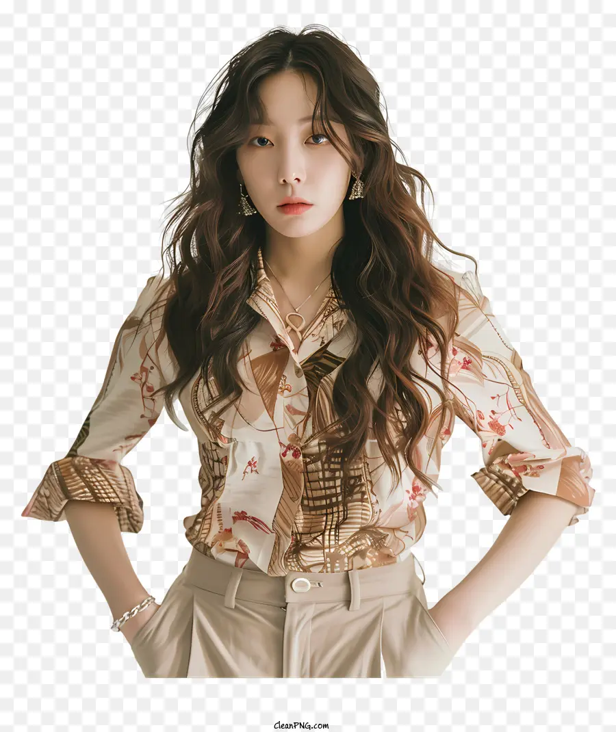 Taeyeon，Mulher Com Camisa Floral PNG