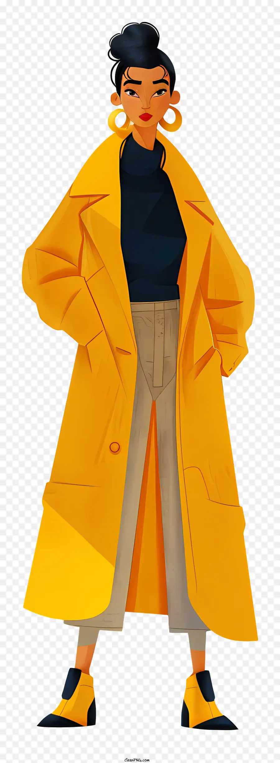 Fashion Girl，Casaco De Trincheira Amarelo PNG