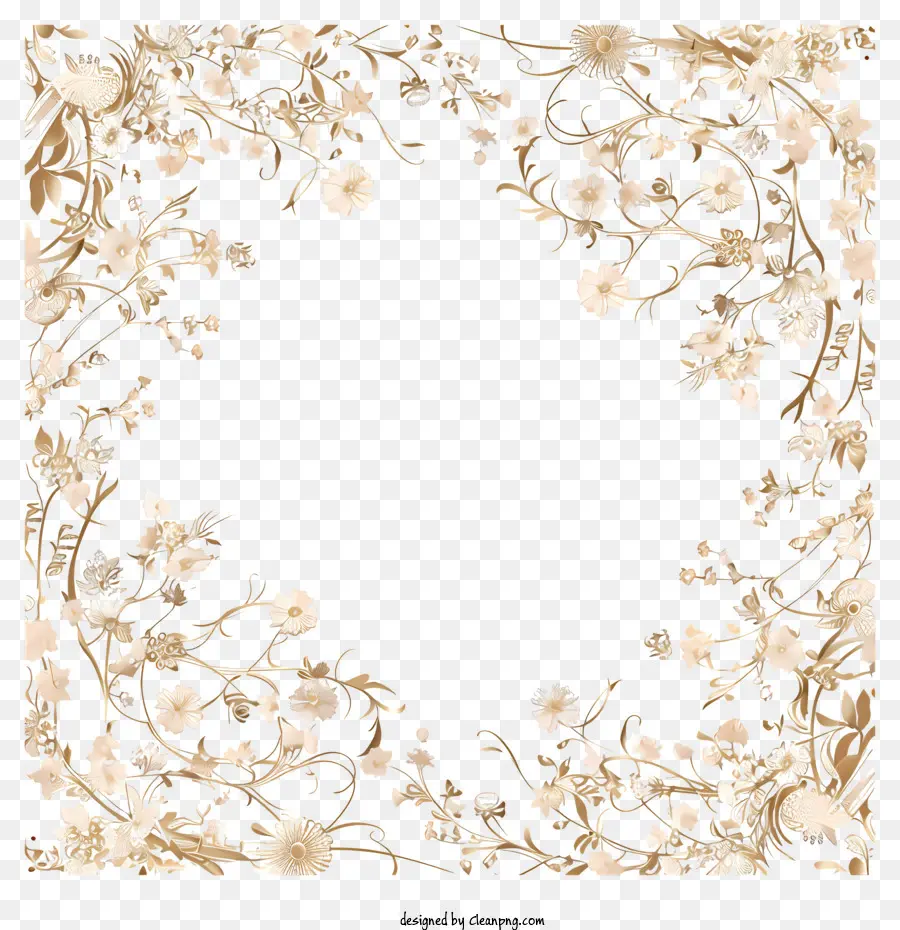 Moldura De Casamento，Borda Floral Dourada PNG