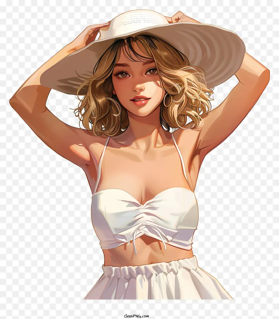 Primavera，Mulher De Vestido Branco E Chapéu PNG