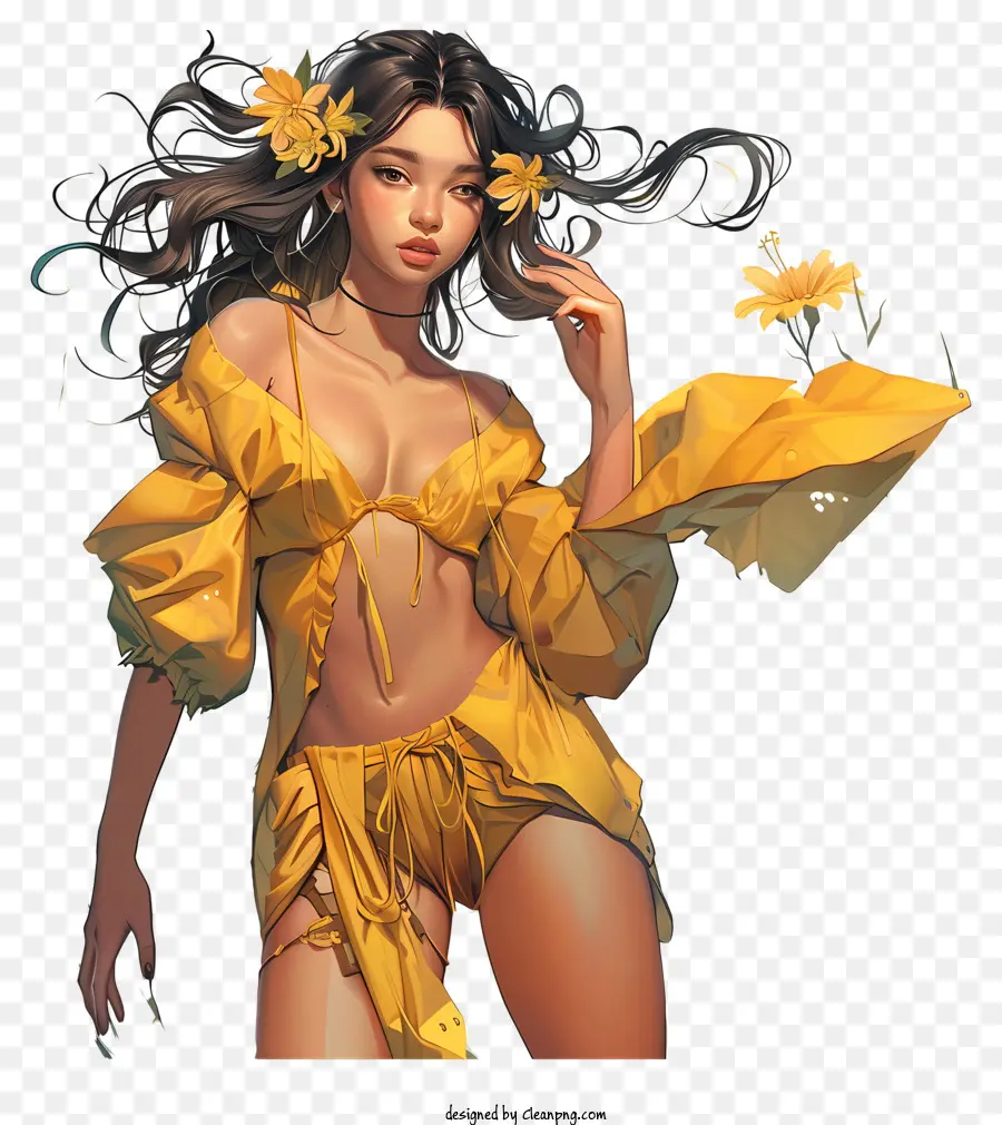 Primavera，Mulher De Amarelo PNG