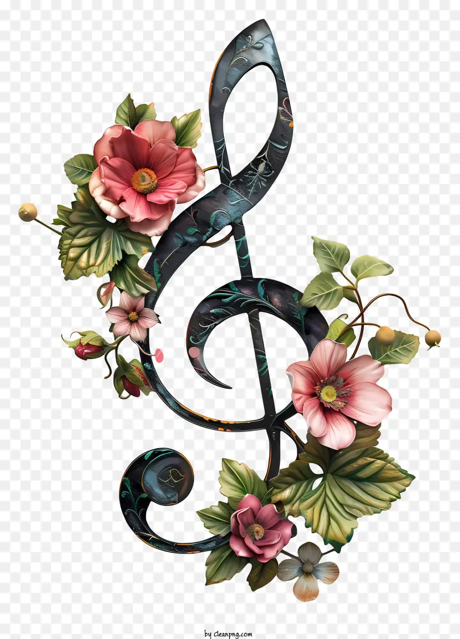 Notas Musicais，Design Floral PNG