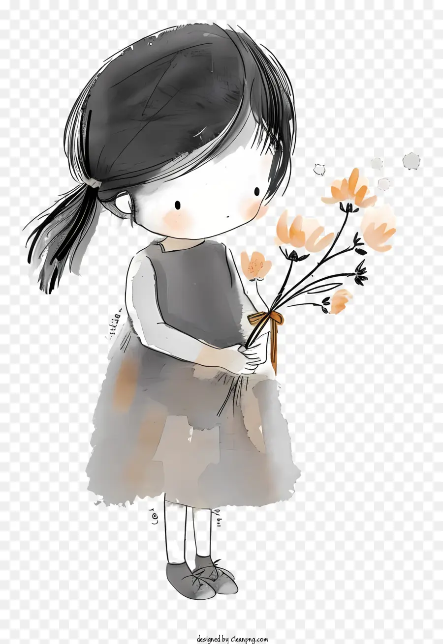 Menina Segurando Flores，Ilustração Em Aquarela PNG