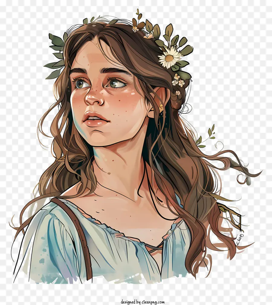 Garota Dos Desenhos Animados，Menina Com Coroa De Flores PNG