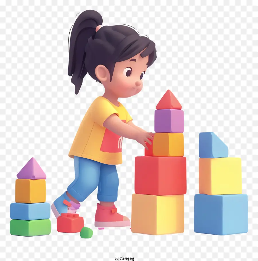 Criança，Menina Brincando Com Blocos PNG