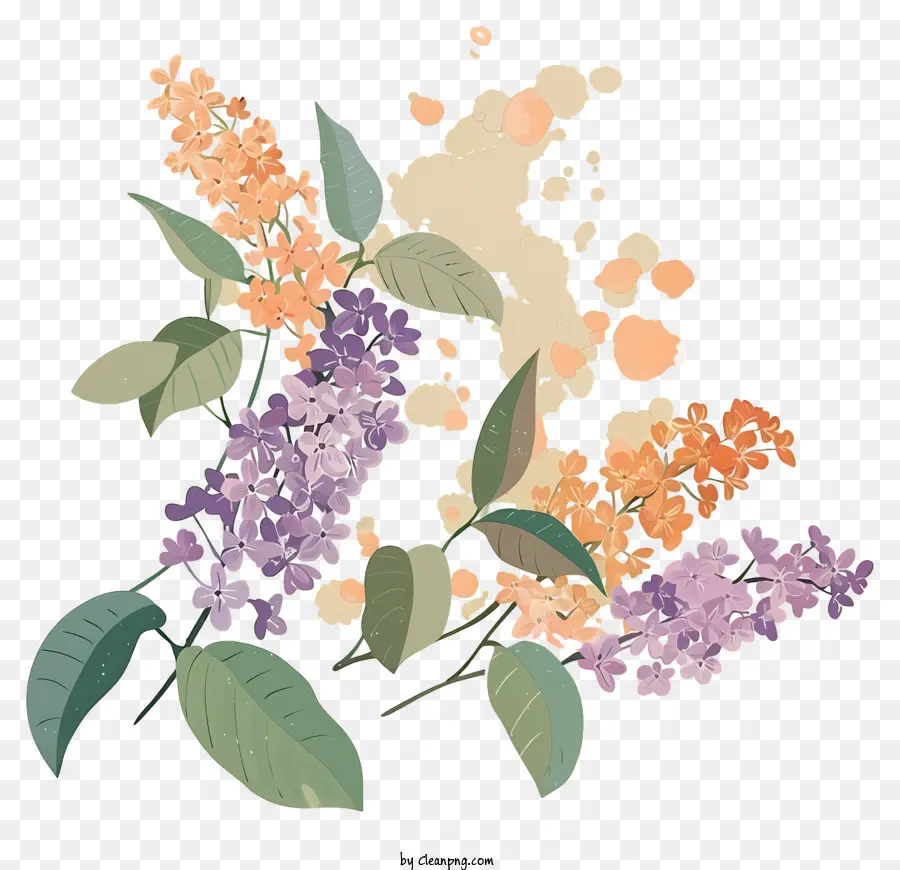 Flores Lilás，Desenhado A Mão Ilustração PNG