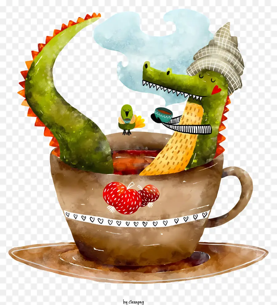 Clipart，Crocodilo Verde Em Copa PNG