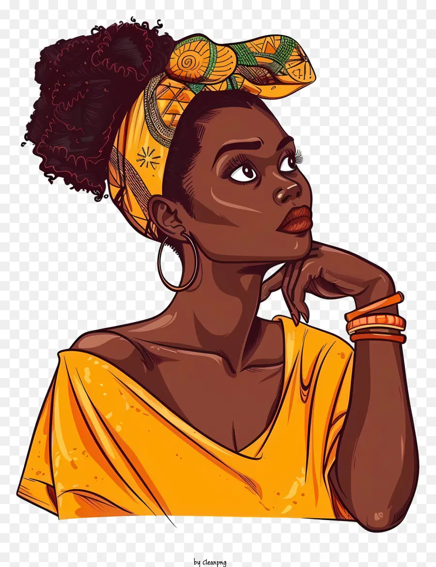 Pensando Na Mulher Desenho Animado，Mulher Do Americano Africano PNG