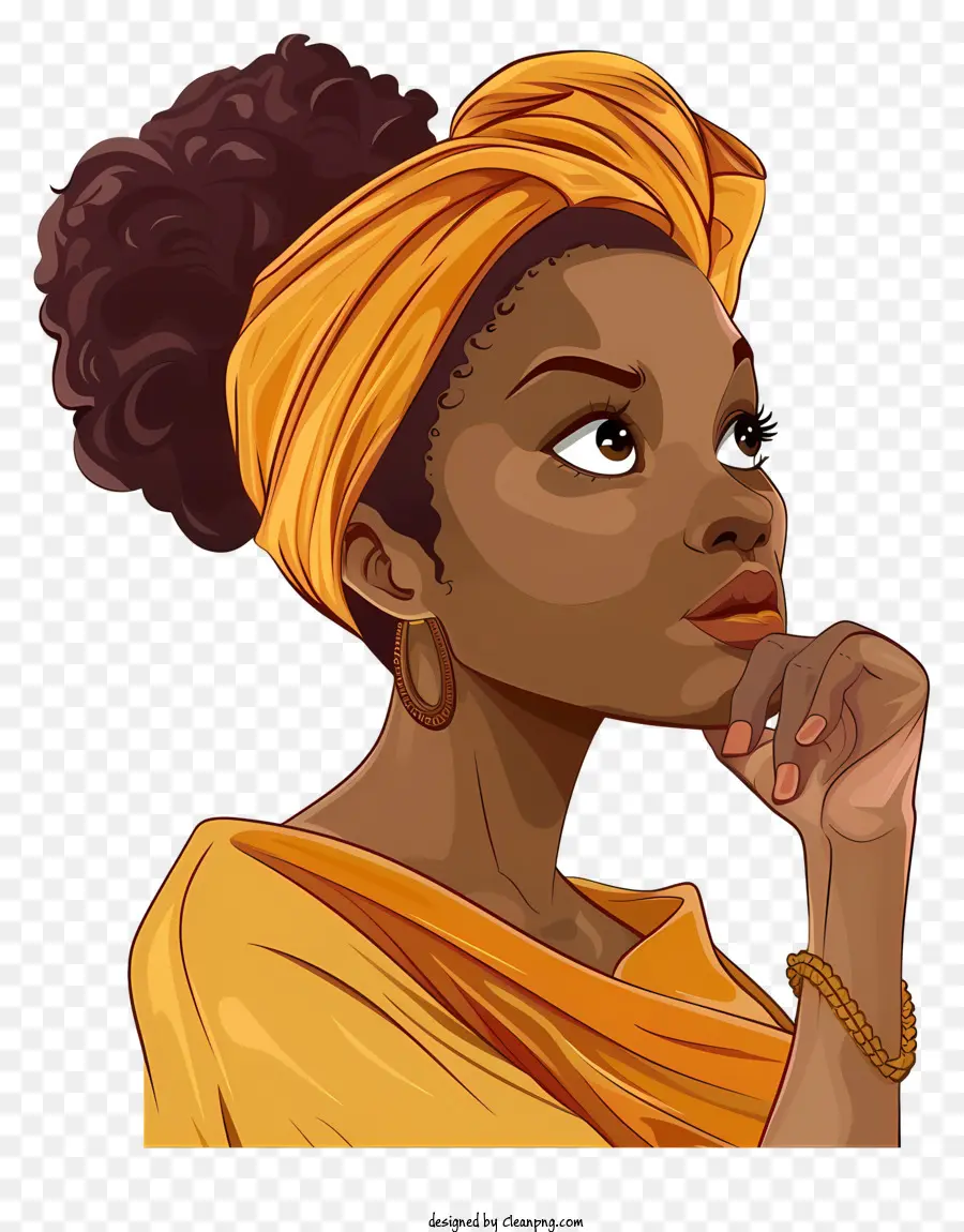 Pensando Na Mulher Desenho Animado PNG - Pensando Na Mulher Desenho Animado  Mulher Negra Lenço Da Cabeça Amarela ilustração transparente