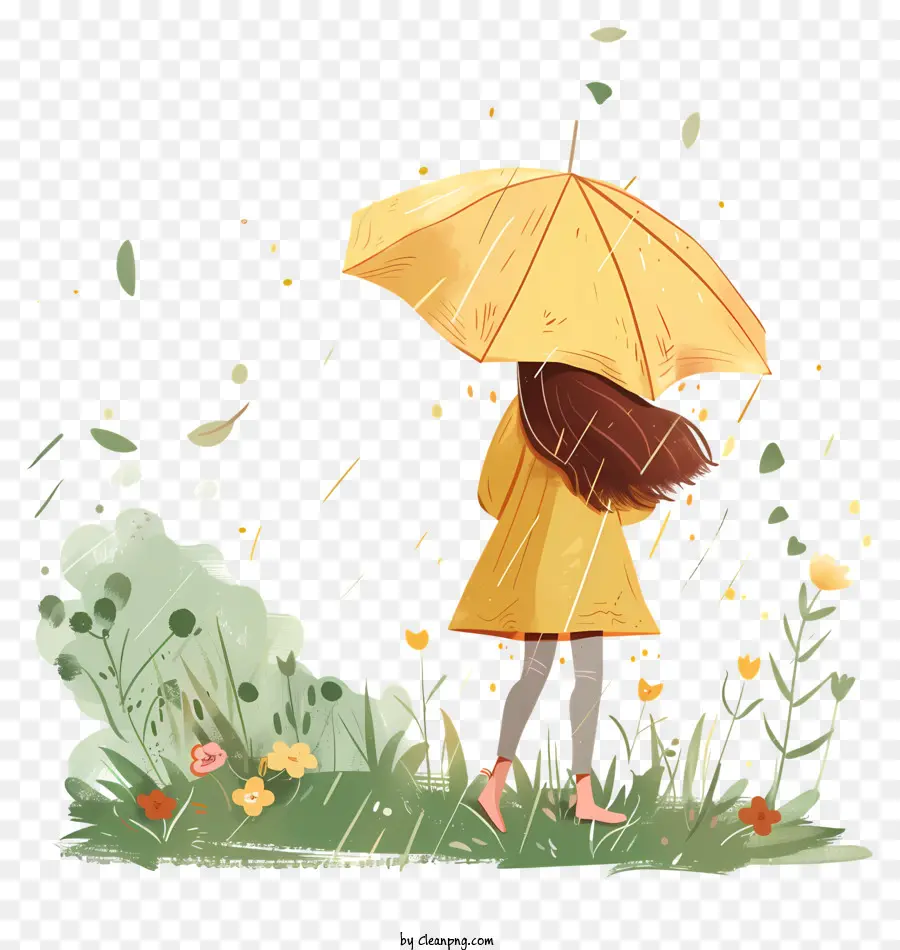 Primavera，Guarda Chuva Amarelo PNG